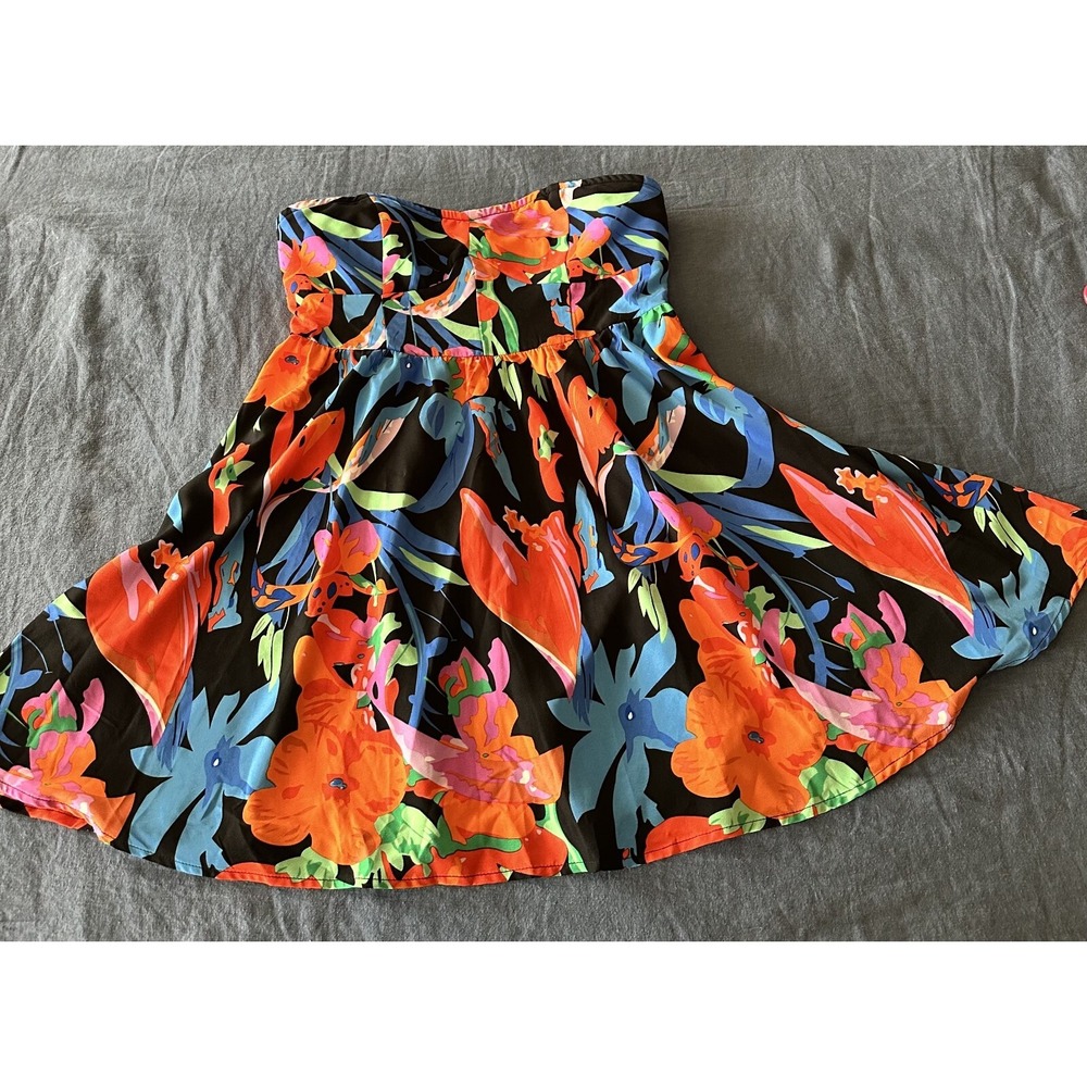 Shein‎ Allover Floral Print Mini Dress Size 12 Multicolor Strapless Vacation - Picture 3 of 7